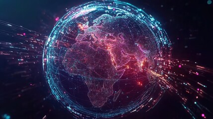 Obraz premium Holographic Earth with digital trade connections, global network, international trading