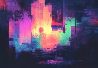 Abstract digital background with vibrant colors and geometric shapes merging together, creating a captivating and modern artistic composition for creative projects