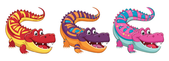 Set of crocodile colorful vector illustration