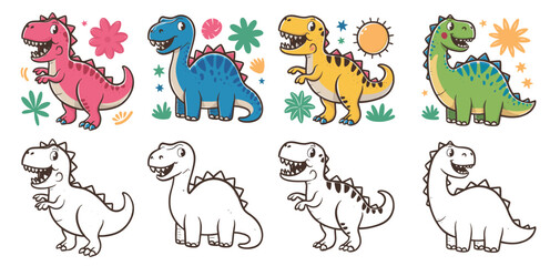 set of cartoon dinosaur vector illustration