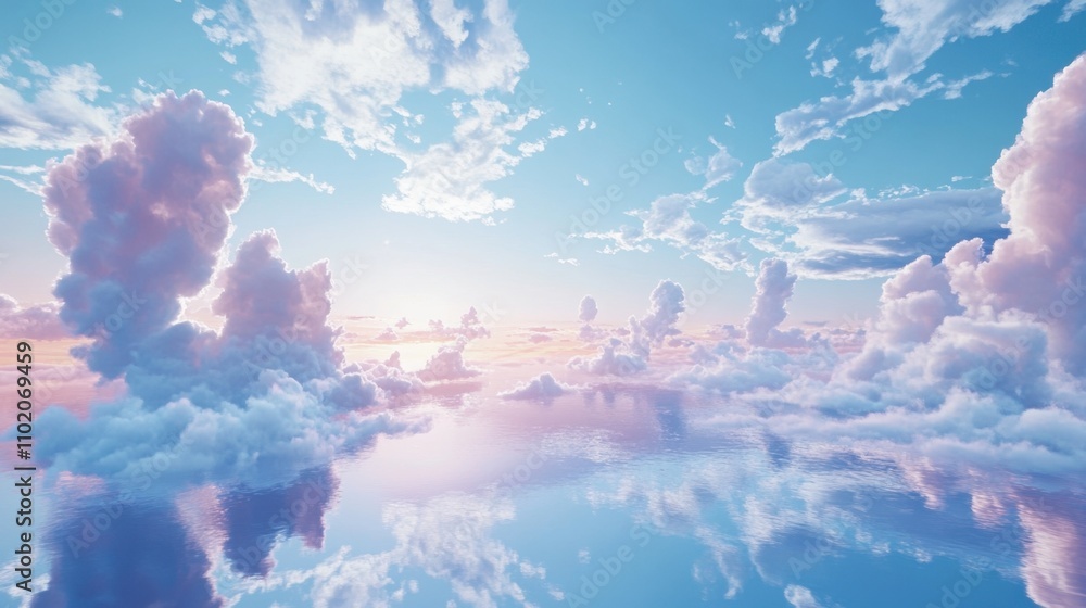 Poster serene sky over calm water with reflection of soft clouds
