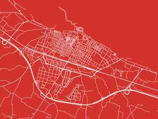 Christmas Map of Molfetta, Italy in Snowy White on Festive Red Background.
