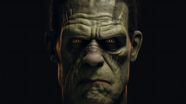 portrait of a scary halloween evil frankenstein face 