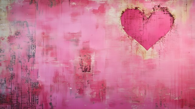 A vibrant pink backdrop blends grunge and abstract elements, evoking a dreamy, romantic atmosphere.