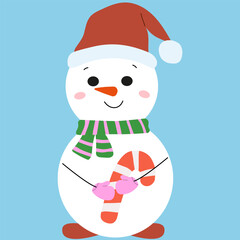Christmas vector cute snowmen in hat and scarf. New year illustration