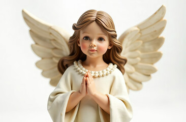 Christmas angel figurine, white background.