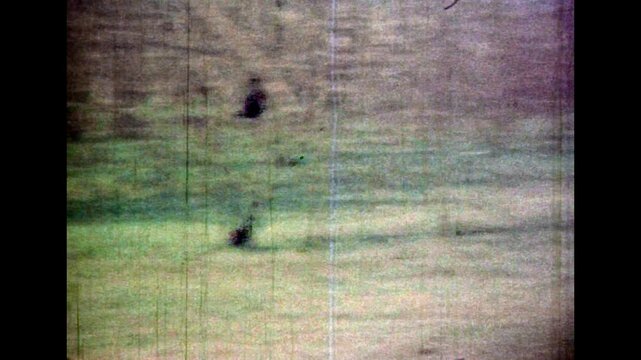 People gang move to deal conflict outdoors. Angry male hooligans group street. Bad guys, thug bandits gathered together bully alone person. Crime violence. Vintage color film. Retro archive. 1980s