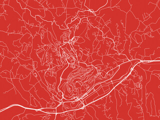 Christmas Map of Potenza, Italy in Snowy White on Festive Red Background.