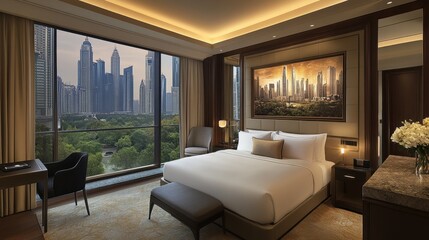 Luxurious Hotel Room with City View and Modern Decor