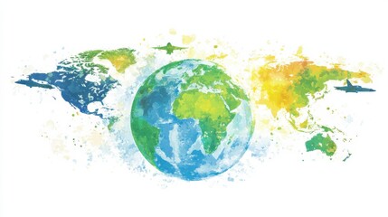 Dynamic Digital Art of a Globe with Jets and Lighting Effects