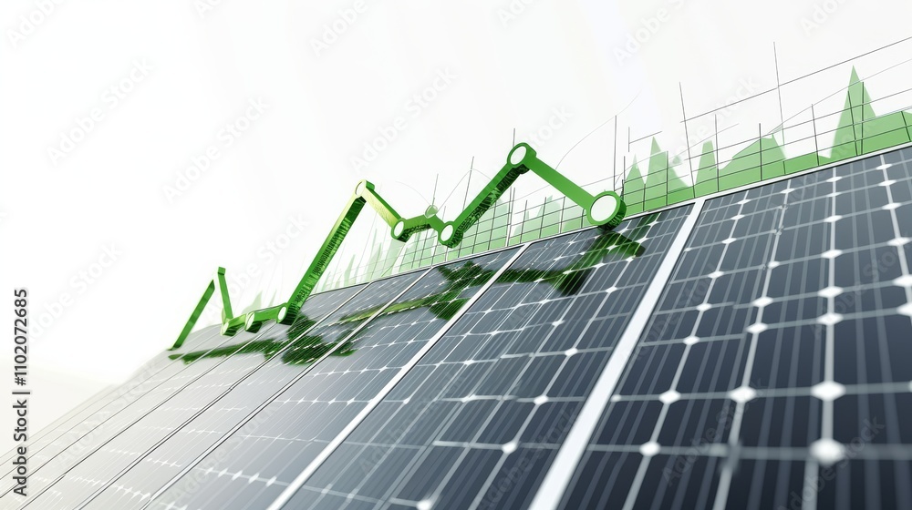 Poster a futuristic image of a robotic arm adjusting an energy graph over solar panels, symbolizing the int