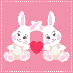 two rabbit heart, valentine day, banny couple, pink card, two rabbit heart, valentine day, banny couple, pink card, mather day