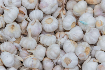 Pile a lot of garlic with abstract shapes. Garlic for cooking seasoning.