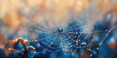 Naklejka premium Dewdrops Adorn A Spiders Intricate Web Design
