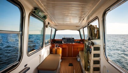 Fototapeta premium Inside a Fishing Boat with Storage and Equipment 