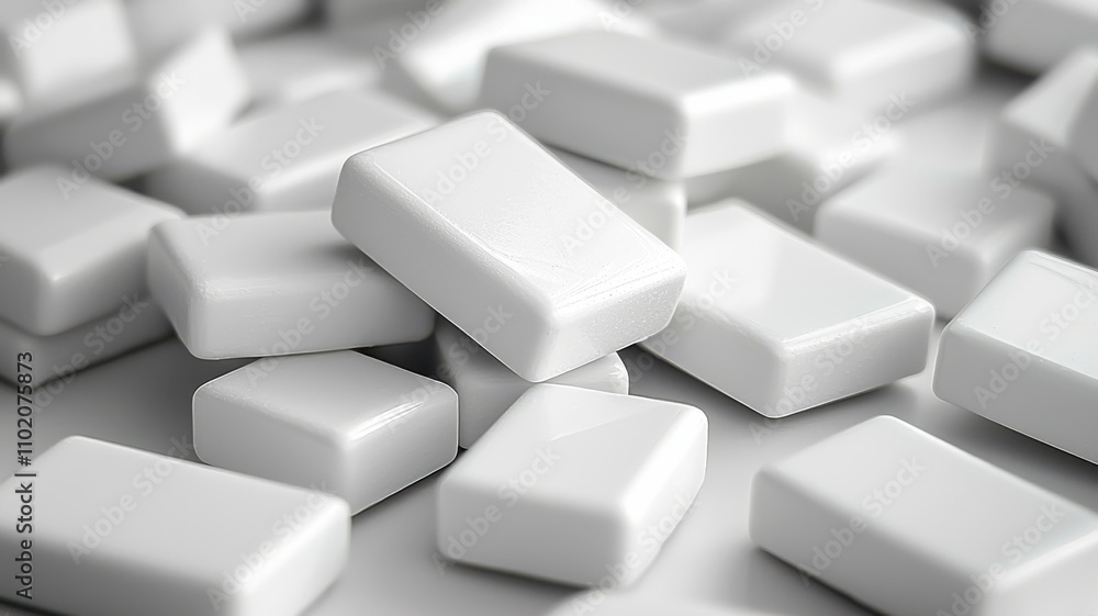 Aufkleber pile of white rectangular tablets randomly stacked, creating abstract pattern. smooth surfaces and u
