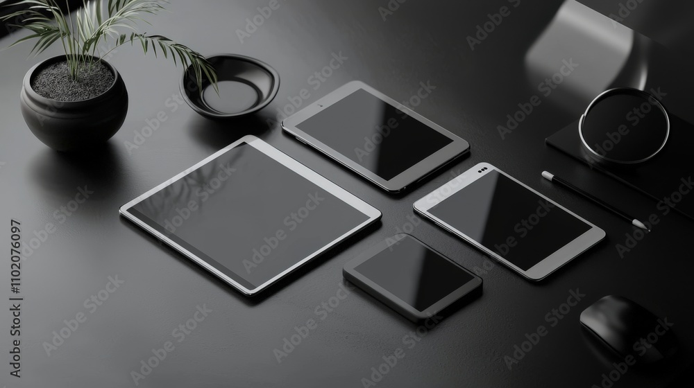 Poster professional technology concept minimalist digital layout mockup featuring sleek devices in a modern