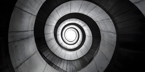 Fototapeta premium Monochrome Spiral Architecture Abstract Tunnel, Intriguing Modern Design, Futuristic Curves and Lines, Black and White Image
