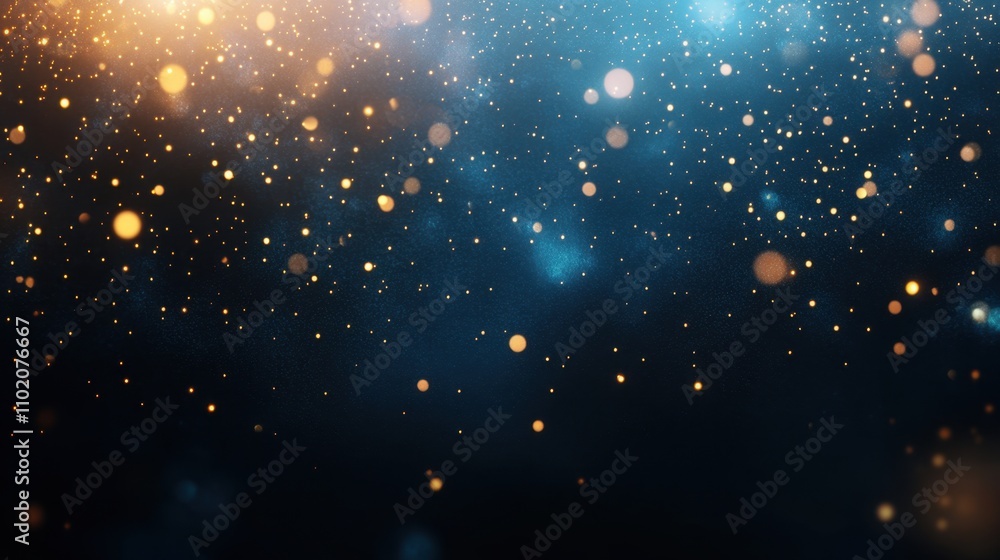 Poster sparkling bokeh effect on dark background with golden lights and blue