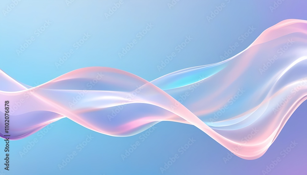 Poster Abstract Flow:  A delicate and ethereal wave of iridescent light dances across a soft blue gradient background, evoking a sense of serenity and tranquility.  
