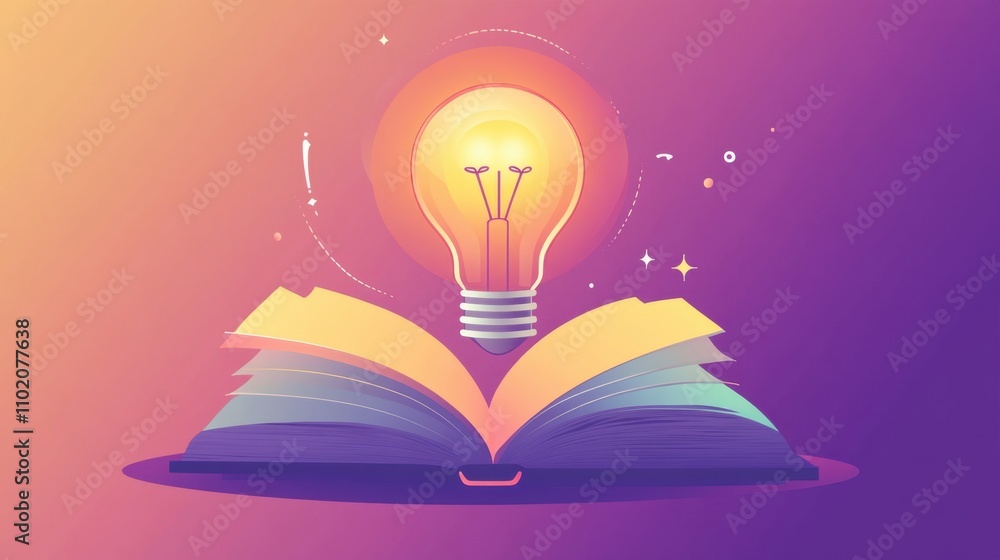Poster light bulb above open book signifying ideas and knowledge creation