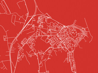 Christmas Map of Crotone, Italy in Snowy White on Festive Red Background.
