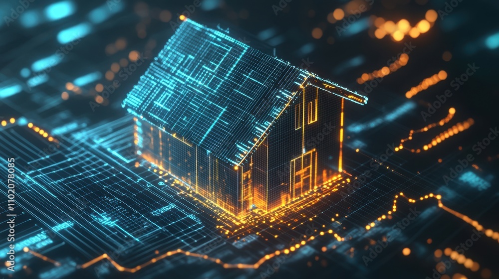 Poster digital representation of a house in a futuristic data environment