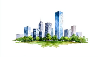 Fototapeta premium Tree-lined streets and green buildings symbolize sustainable urban design.