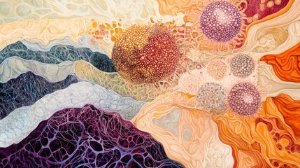 Abstract Colorful Cells and Waves in Flowing Organic Design