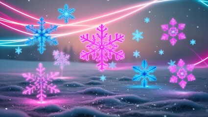 Digital neon colors winter cristmash background