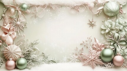 Pastel Christmas Frame with Soft Pink and Green Decorations