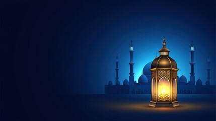 Fototapeta premium Glowing Lantern in the Night Sky of a Majestic Mosque