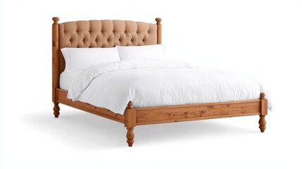 An elegant, boucle fabric bed with a plush texture and a cozy appeal against a background of isolation.