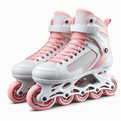 A pair of inline skates on white background. AI generated.
