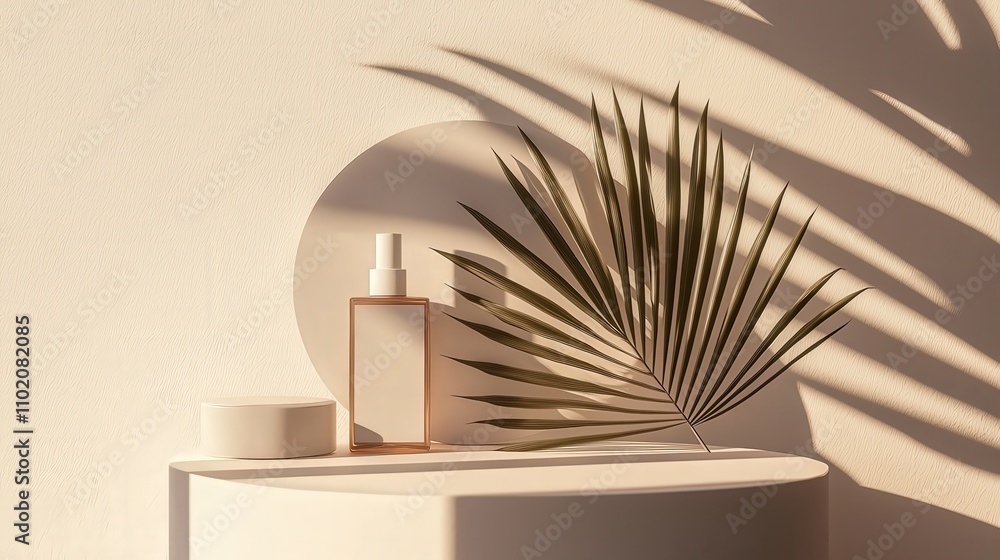 Poster elegant product display with natural elements minimalist setting still life photography soft lightin