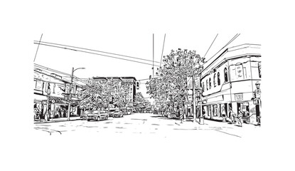 Fototapeta premium Print Building view with landmark of Vancouver is the city in Western Canada. Hand drawn sketch illustration in vector.