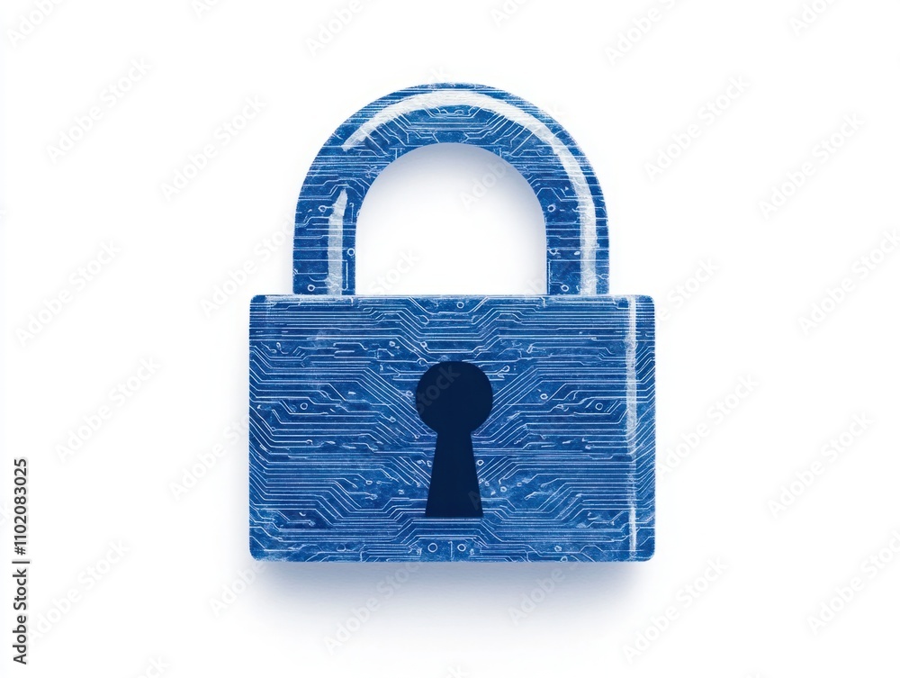 Poster blue digital lock symbolizing cybersecurity protection against unauthorized access and digital threa