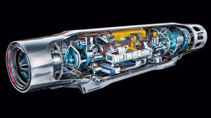 Detailed Cutaway View of a Hyperloop Pod Showcasing Advanced Technology and Internal Components for Future Transportation Solutions