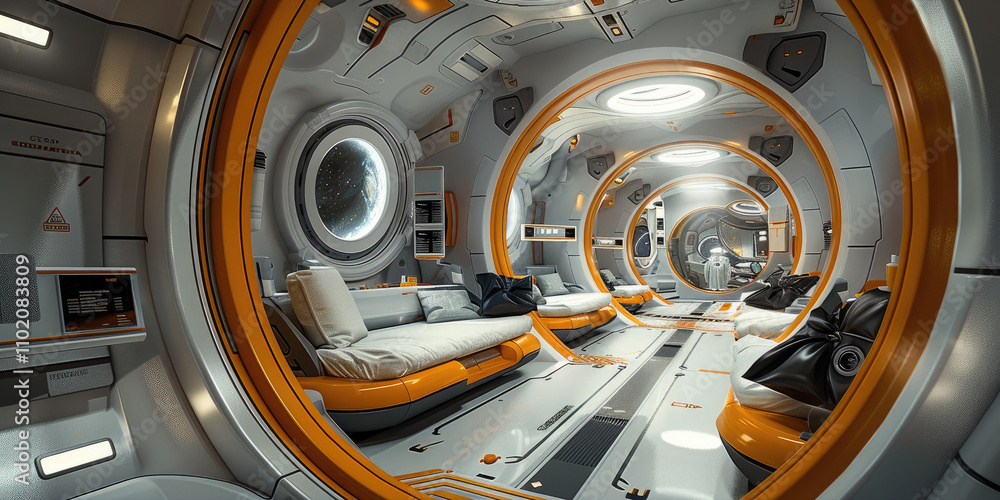 Aufkleber Interior view of a spaceship cabin as it flows through deep space.