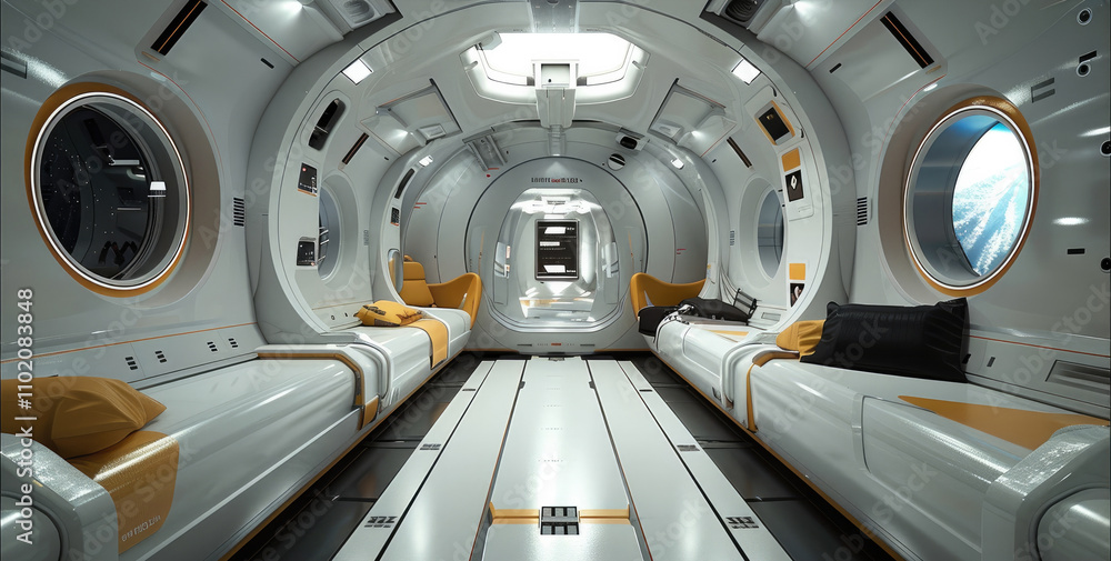 Aufkleber interior view of a spaceship cabin as it flows through deep space.