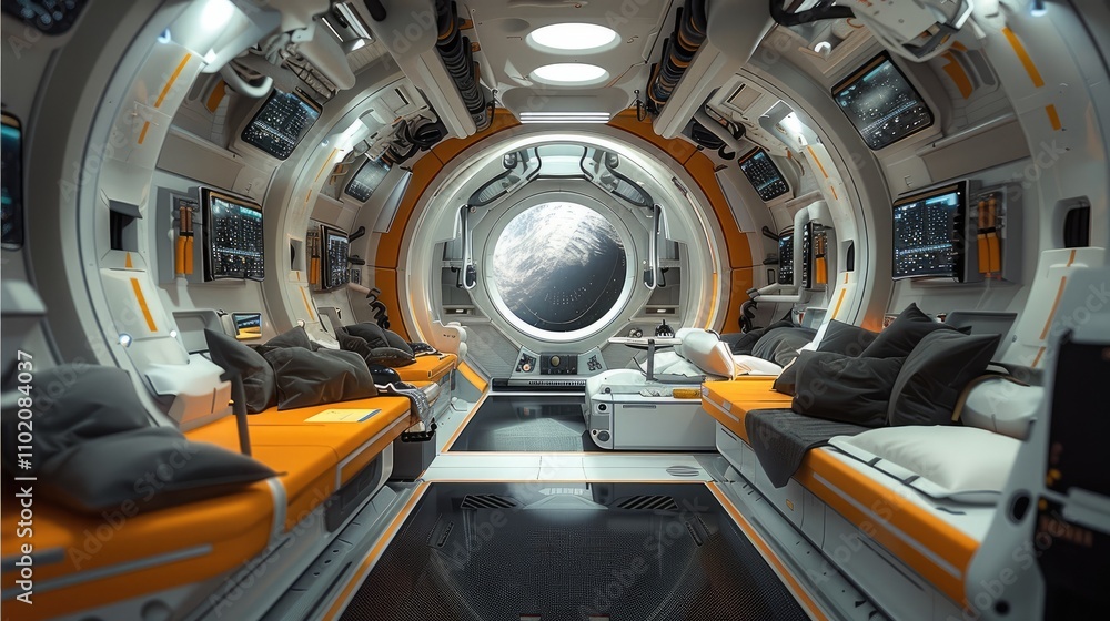 Aufkleber Interior view of a spaceship cabin as it flows through deep space.
