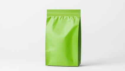 Blank green packaging bag with minimalistic design for versatile branding.
