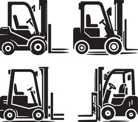 Forklift icons, industrial machinery silhouettes, 