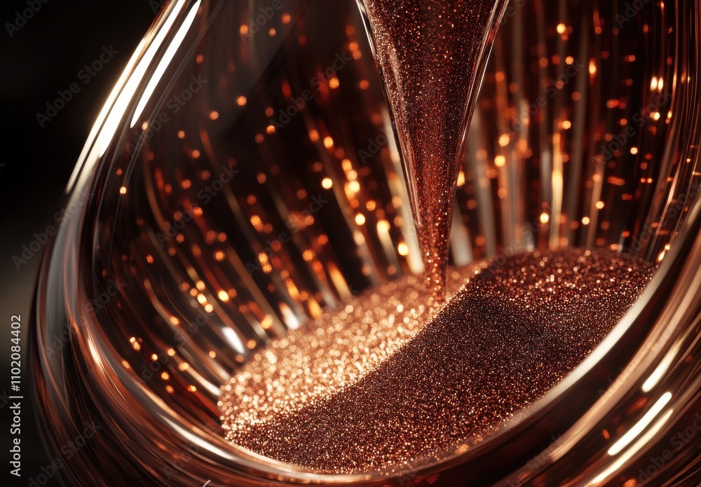 Poster liquid copper shimmer flows gracefully from a metallic pour, capturing light and reflections in an a