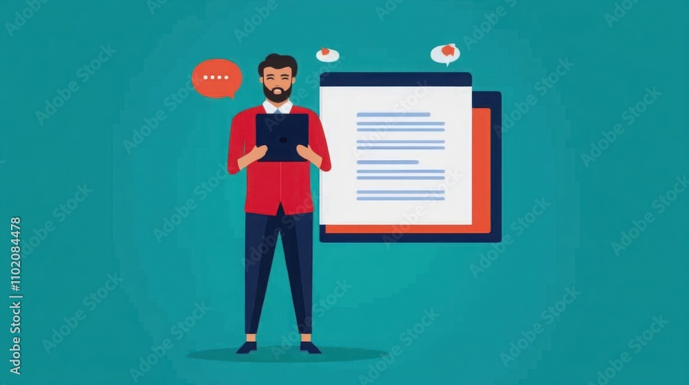 Aufkleber young professional using a digital device for note-taking and communication in a modern, vibrant wor