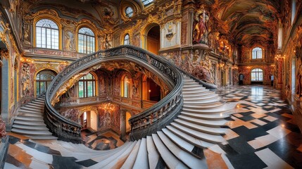 Obraz premium Magnificent Baroque Palace with Stunning Spiral Staircase