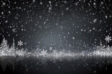 Christmas Background with White and Silver Snowflakes and Stars, Sparkling Silver Rain