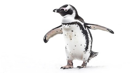 Obraz premium A cute penguin waddling on its feet, wearing a tuxedo-like coat on a white background
