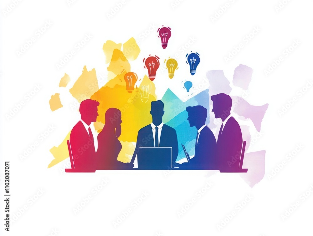 Aufkleber diverse team collaboration with colorful light bulbs representing ideas and innovation in a professi