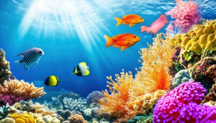 Obraz premium Vibrant Underwater Paradise: Colorful Coral Reef with Tropical Fish